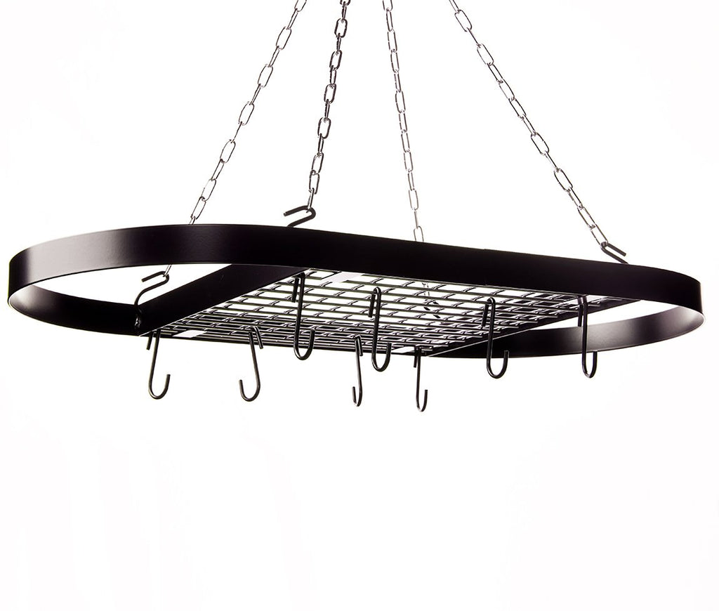 Kinetic Pot and Pan Rack with Ceiling Hooks - Premium Oval Mounted Oragnizer Rack with Multi Purpose Kitchen Organization and Storage for Home, Restaurant, Cookware, Utensils (Hanging Black)