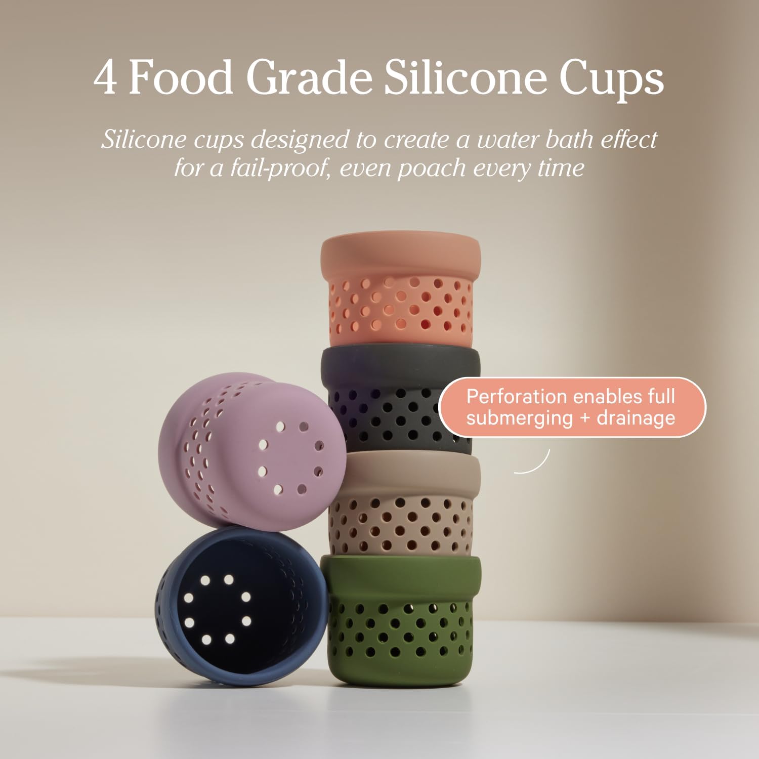 Our Place Silicone Egg Poacher Set - Easy Poaching with Fail-Proof Water Bath Design | BPA-Free, Dishwasher Safe | Includes Sturdy Nylon Platter & Perforated Cups | Spice