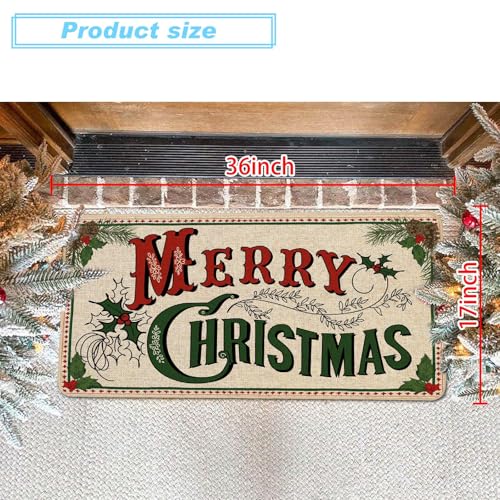 Merry Christmas Doormat 17x36in | Non-Slip Indoor/Outdoor Front Door Mat - Burlap Backing