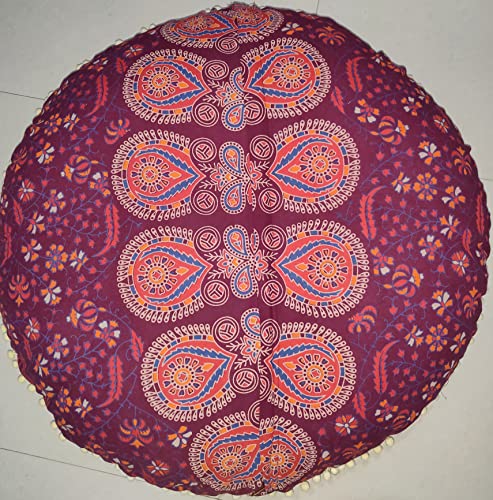 32-Inch Round Bohemian Floor Pillow Cover, Boho Mandala Cotton Cushion Case