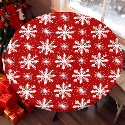 Christmas Snowflakes Round Fitted Tablecloth 36 Inch - Fits 31-35 Inch Tables