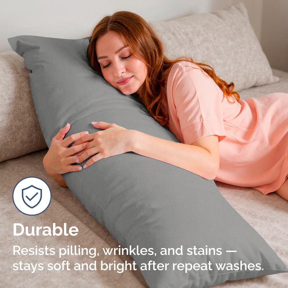 Skiennix Body Pillowcases Set of 4 | Soft 20x54 Long Pillow Covers for Side Sleepers - Breathable & Fade-Resistant - Machine Washable (Heathered Grey)