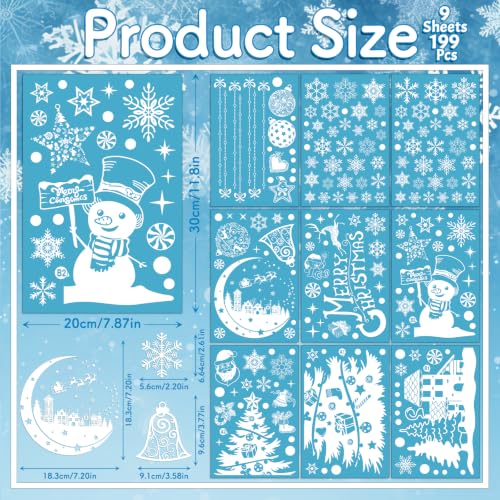 White Christmas Window Clings, 10 Sheets 206 Pcs