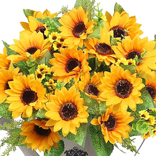 Artificial Silk Sunflowers Bouquet - UV Resistant Outdoor Decor (2 Pack)