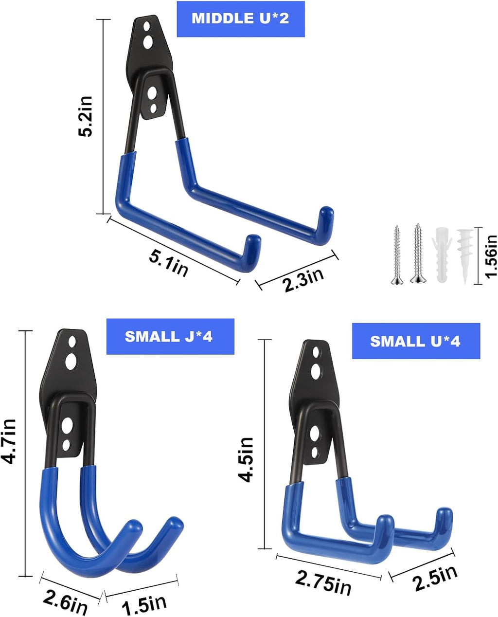 Steel Garage Hooks - Heavy Duty Wall Tool Organizer | 10 Pack Storage Hangers for Ladders & Garden Tools