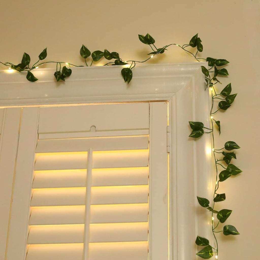 Skiennix 40ft LED Fairy Vine String Lights - USB & Battery Operated, 8 Modes, Timer, Warm White