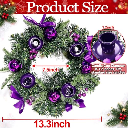 TURNMEON Ribbons Berry Balls 4-Candle Advent Wreath - Purple Fire-Retardant Centerpiece for Christmas Church Decor