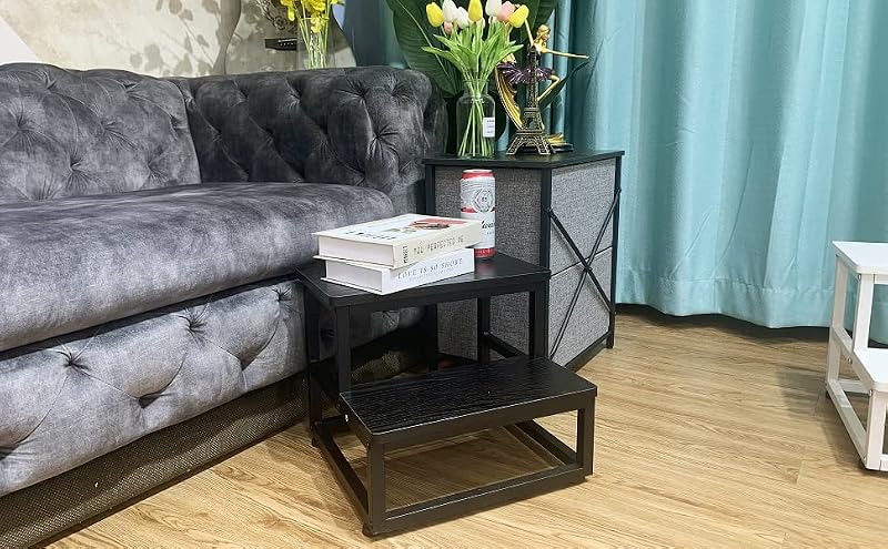 Heavy Duty 2-Tier Step Stool, Metal & Wood Non-Slip Stool for Kitchen