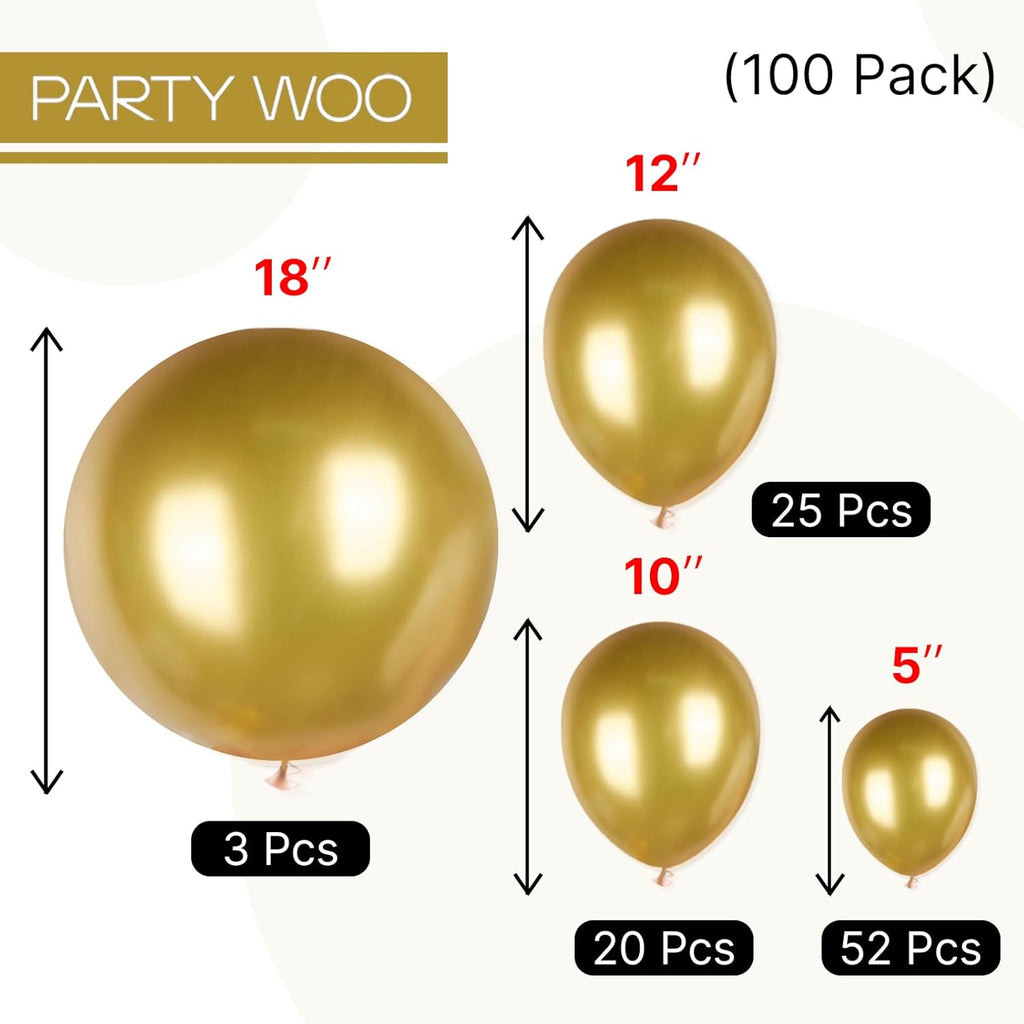 PartyWoo Gold Balloons | 100-Piece Arch Kit with Various Sizes for Birthday, Wedding & Events