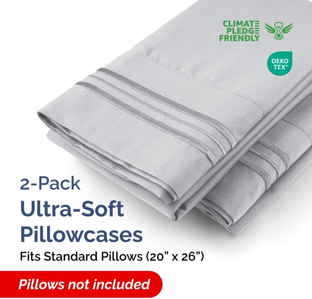 Standard Pillow Cases Set of 2 | Soft Hotel Quality, Wrinkle-Free & Stain Resistant - Steel Blue