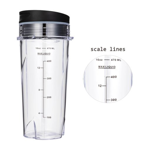 QB3001SS/ QB3000SS Blender Cups for Ninja Replacement 16oz, Fit Compact Personal Blender with Lids- 2 Pack.