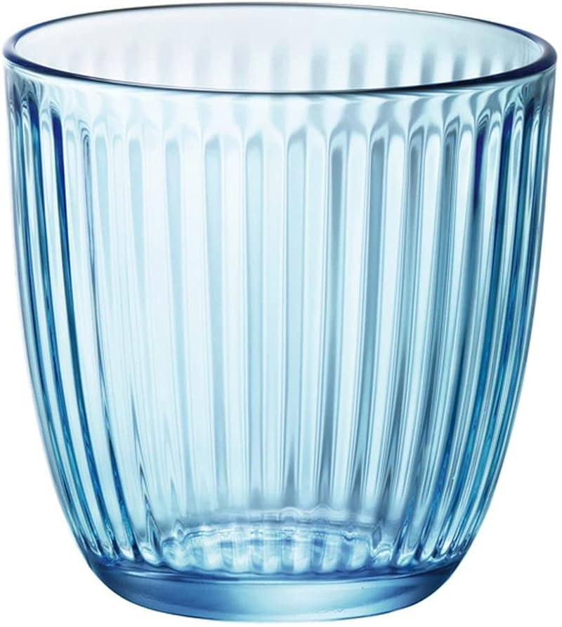 Blue Textured Water Glasses, 9.75 oz Retro Drinking Tumblers, Set of 12