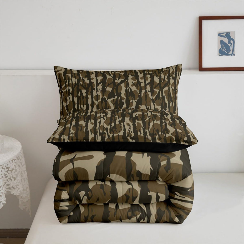 Feelyou Camouflage Bedding Set Full Size Kids Camo Comforter Set for Boys Girls Teens Military Style Duvet Quilt Breathable Soft Lightweight Microfiber Army Green Room Decor