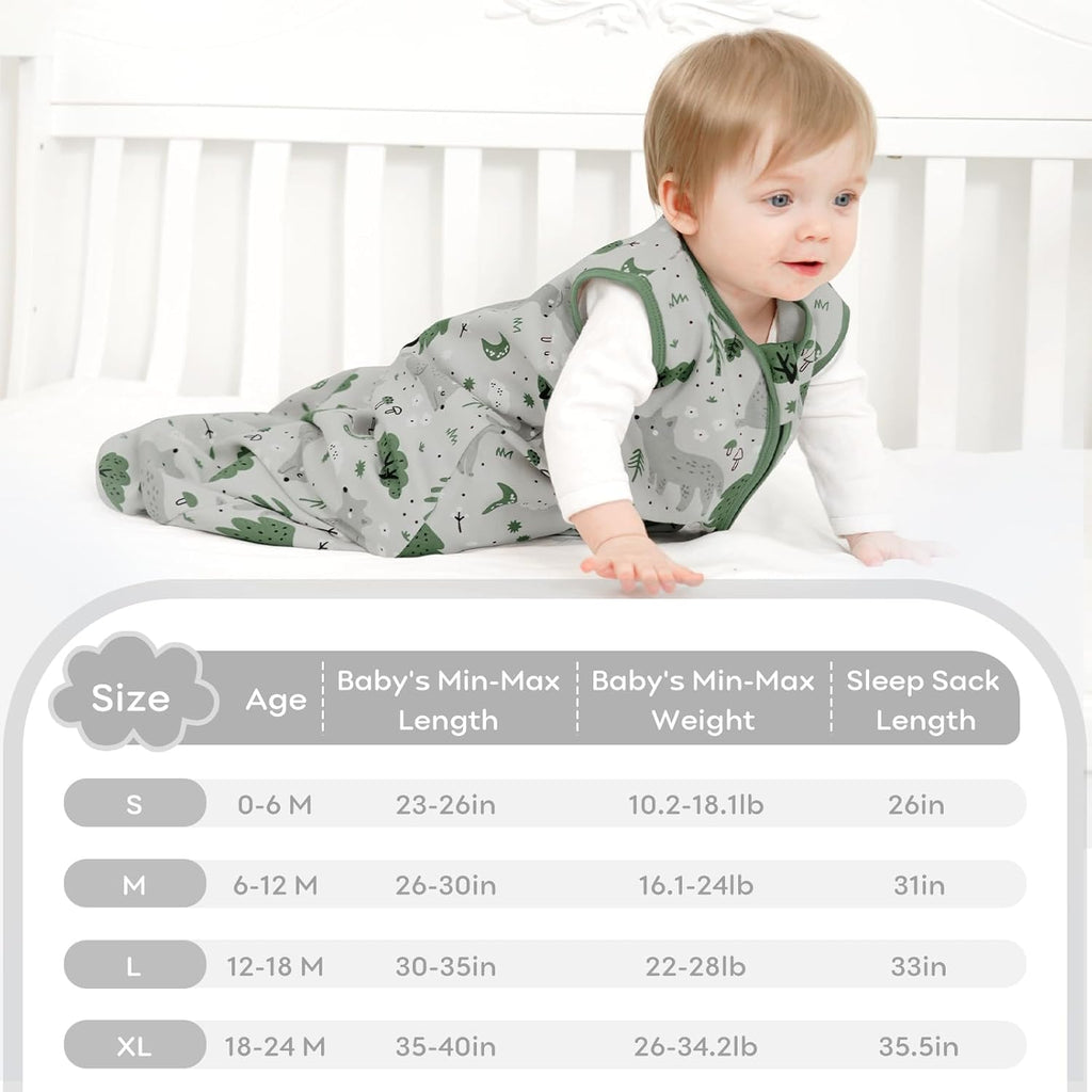Yoofoss Baby Sleep Sack - 100% Organic Cotton Wearable Blanket for 12-18 Months | Lightweight 2-Way Zipper Design