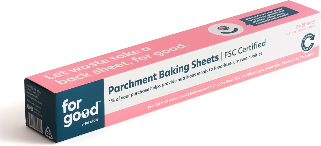 Parchment Paper by For Good - 24 Pre-Cut Half Sheets | Unbleached, Non-Toxic & Oven-Safe
