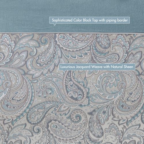 Madison Park Aubrey Shower Curtain Paisley Jacquard Pieced Microfiber Faux Silk Modern Home Bathroom Decorations Bathtub Privacy Screen, Decorative Bathroom, 72" x 72", Teal