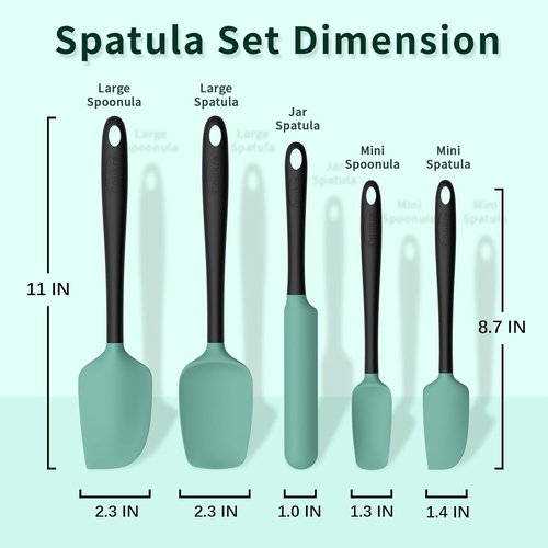 Coukre Silicone Spatula Set - High Temperature Resistant, Food Grade, Dishwasher Safe | Aqua Green, 5-Piece Set