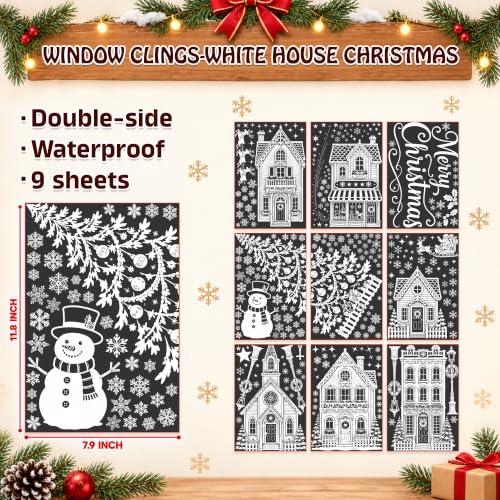 White House Window Clings - 9 Sheets Christmas Window Stickers for Glass - Double-Sided Decor for Party, Home, Classroom, Office - JOYGATHER