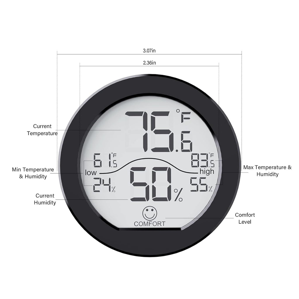 SECRUI Indoor Digital Hygrometer - 3 Pack Room Thermometer & Humidity Gauge | LCD Display with Max/Min Records (Black)