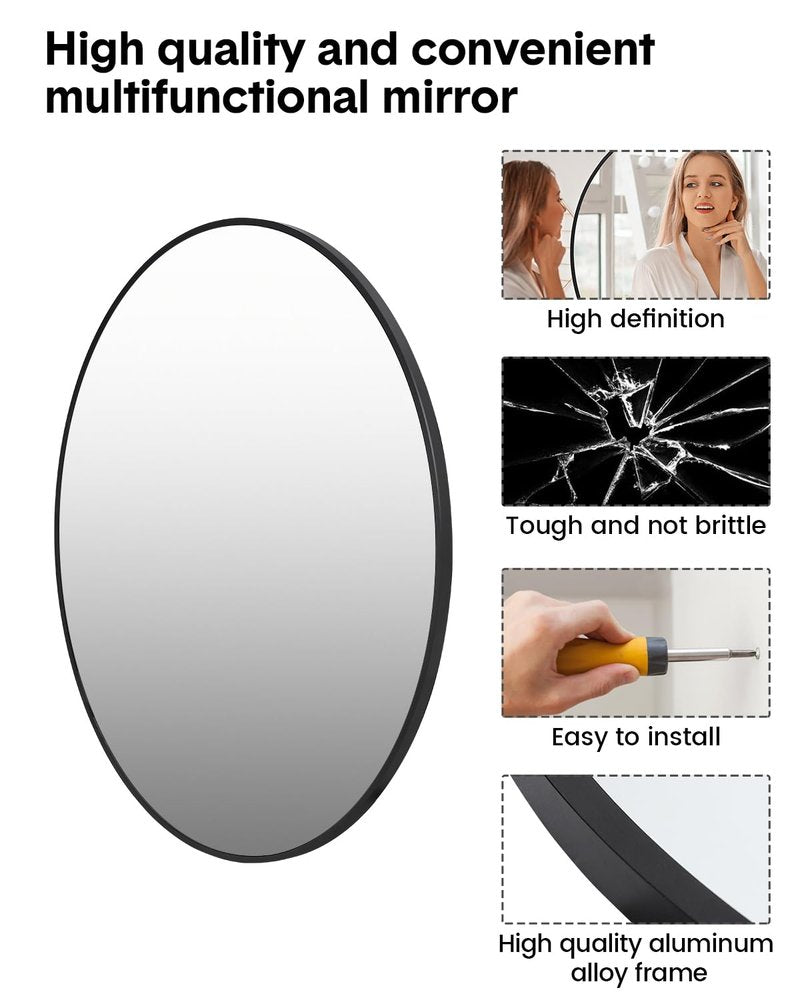 GAOMON Round Mirror 32 Inch, Metal Frame Wall Mirror, Circle Decorative Mirror for Bathroom Vanity, Living Room, Entryway, Foyer, Black