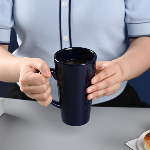 BYCNZB 16oz Funnel Ceramic Tall Coffee Mugs for Coffee, Tea, Cocoa, Latte, Milk set of 4(Cobalto)