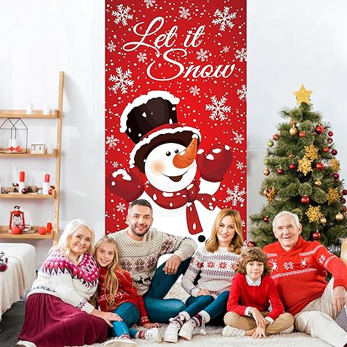Christmas Snowman Door Cover - Winter Let It Snow Banner for Holiday Decor