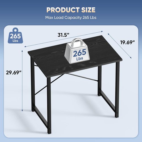 DUMOS 32-Inch Modern Small Computer Desk - Stylish Writing & Study Table for Home Office | Black Wood Finish
