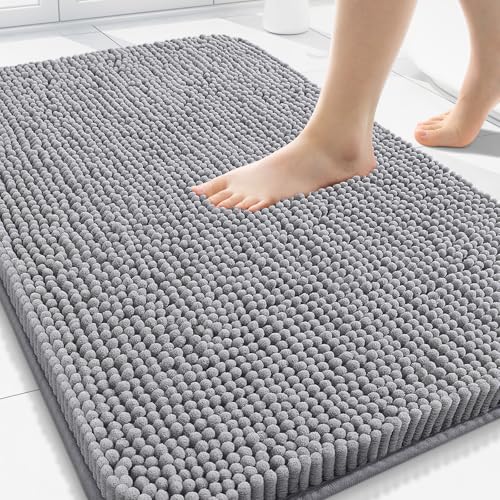 Arotive Shaggy Chenille Bathroom Rug 30x20 Grey Absorbent Bath Mat