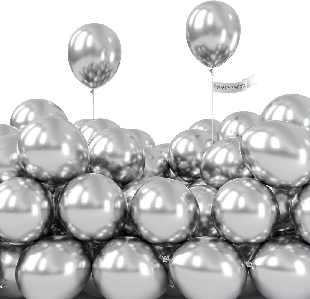 PartyWoo Silver Metallic Balloons - 50pcs 5-Inch for Stunning Garland or Arch | Perfect for Birthdays & Weddings