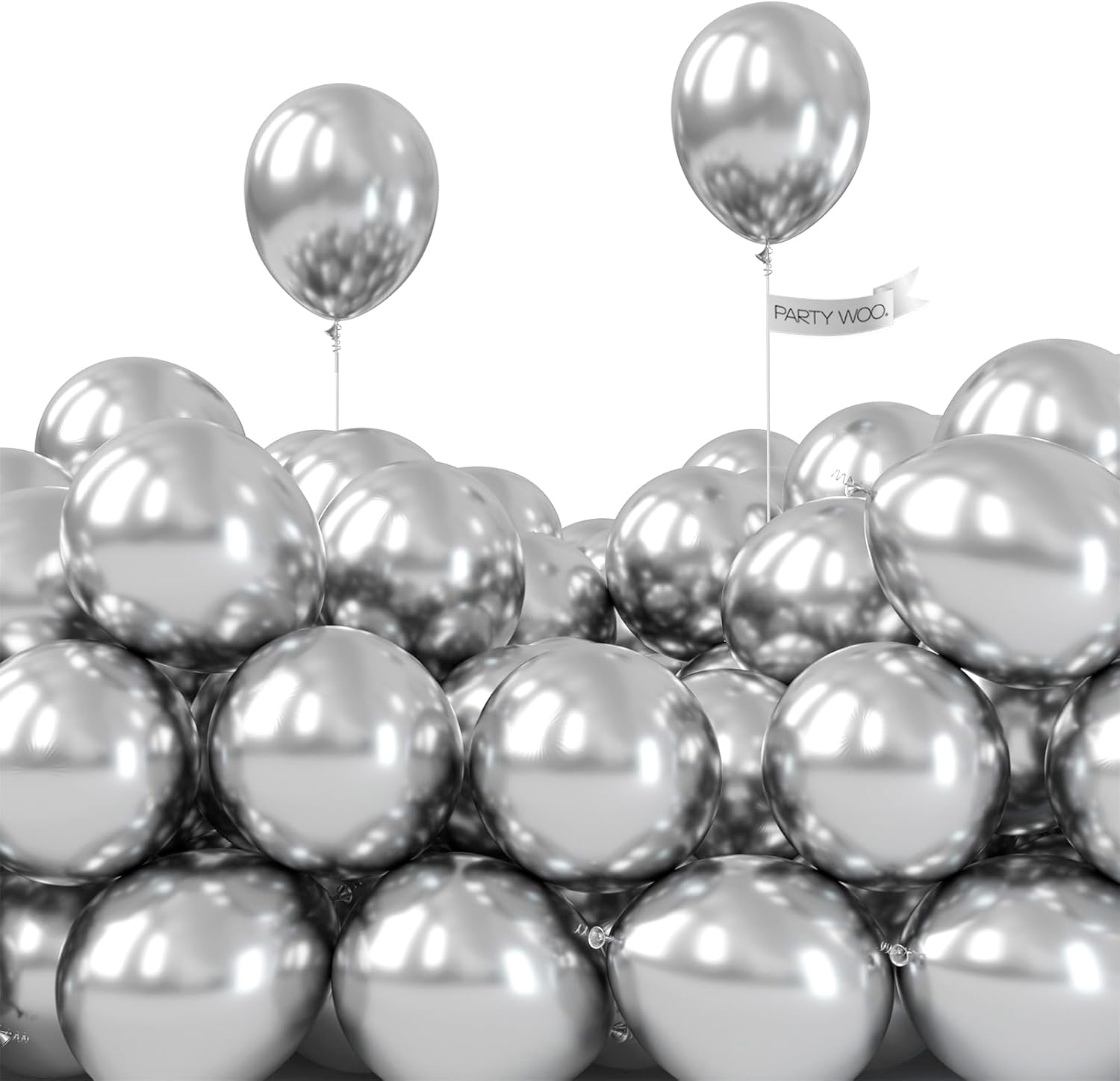 PartyWoo Silver Metallic Balloons - 50pcs 5-Inch for Stunning Garland or Arch | Perfect for Birthdays & Weddings
