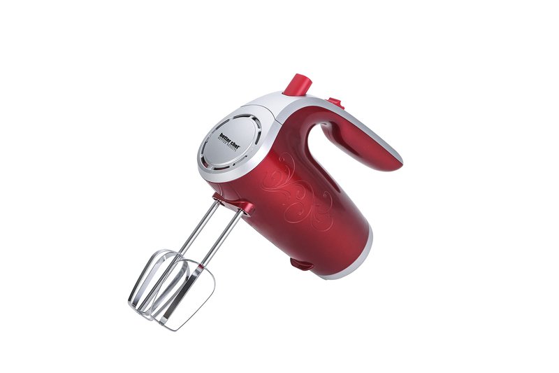 Better Chef Electric Hand Mixer | 5-Speed | Stainless Beaters & Hooks | Attachment Holder | 150-watt (Red)