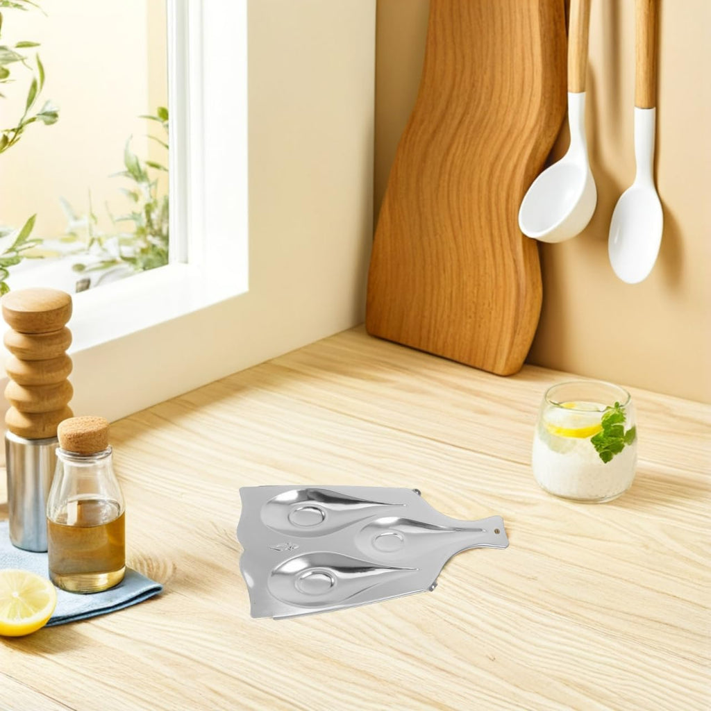 Rorpoir Stainless Steel Spoon Holder Base Triple Slot Spoon Rest for Kitchen Utensil Organization Silver 9.96 Inch