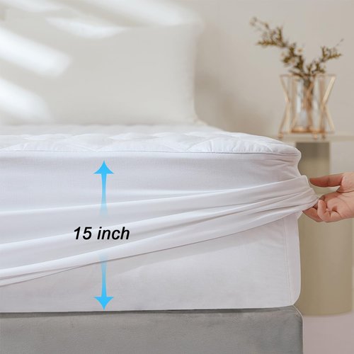 EIUE Quilted Mattress Pad - Lightweight & Breathable Queen Mattress Topper Protector | Machine Washable, White (60x80 inches)