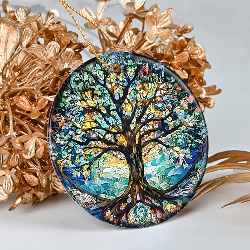 Tree of Life Ceramic Christmas Ornament, 2.8-Inch Holiday Tree Decoration