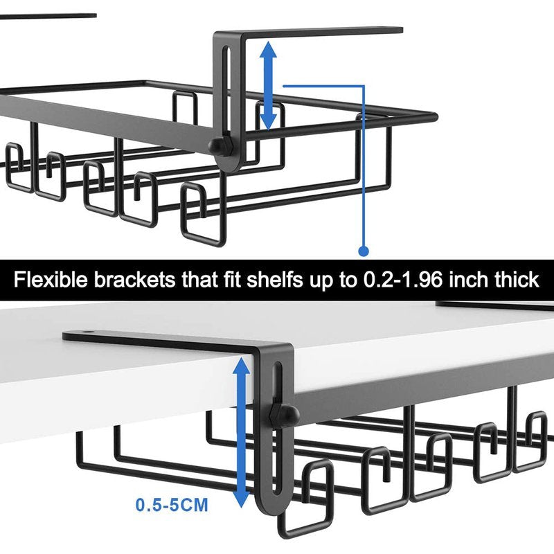 Cmecial Under Shelf Wine Glass Holder - Black, Stemware Rack for Cabinet, Holds Multiple Glasses