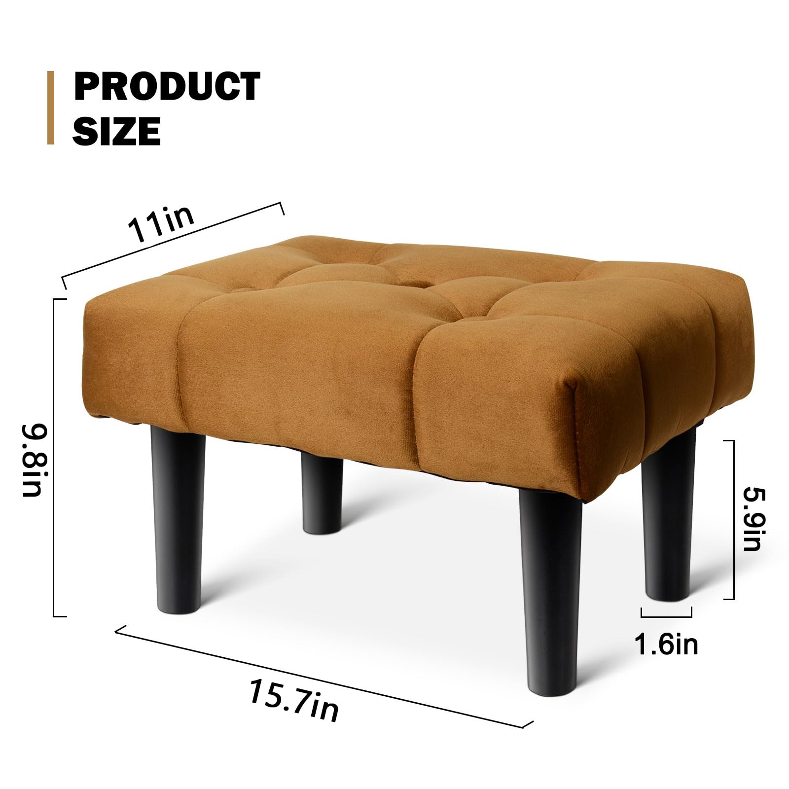 HOUCHICS Small Footstool Ottoman,Velvet Soft Footrest Ottoman with Wood Legs,Sofa Footrest Extra Seating for Living Room Entryway Office(Coffee 2PACK)