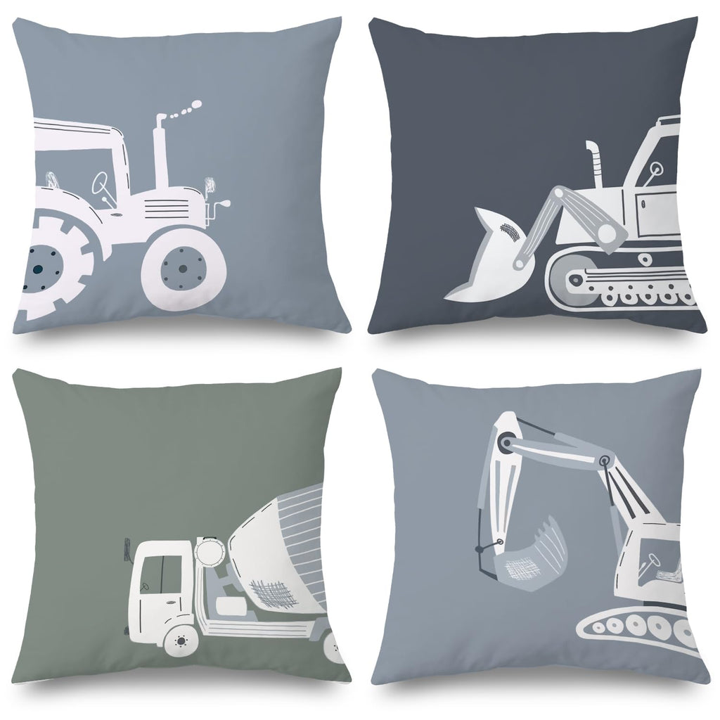 Supwhd Construction Truck Pillow Covers 18x18 Set of 4,Construction Room Decor for Boys, Construction Truck Decor for Toddler Boys Room Bedroom Playroom Nursery