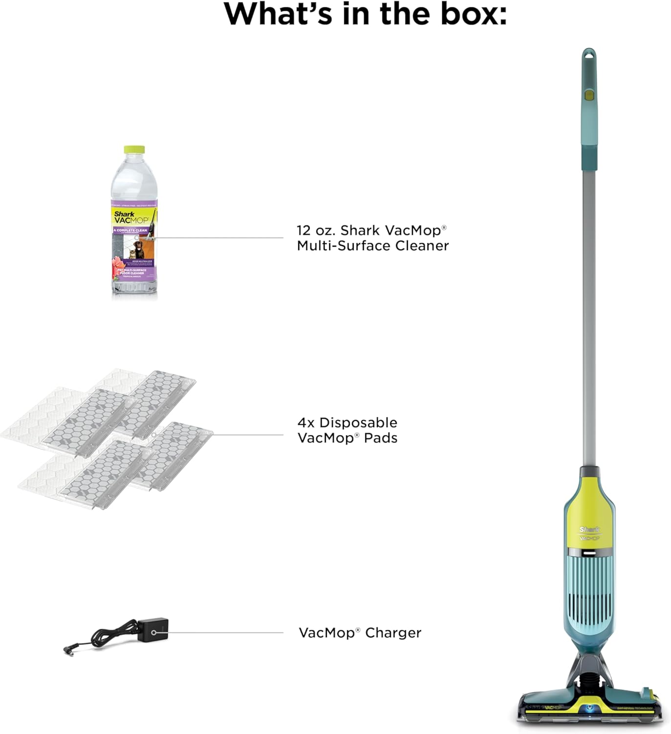 Shark VACMOP Reveal Cordless Hard Floor Cleaner - Powerful Suction & Illumination Light | Includes 4 Pads & 12oz Pet Solution