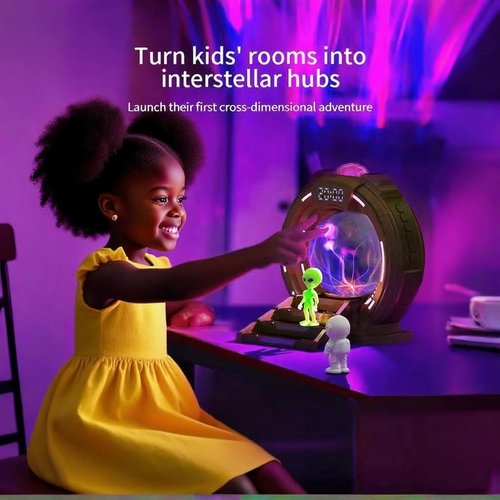 Northern Lights Projector Stargate Galaxy Night Light Plasma Globe Lamp with White Noise Sound Machine , Bluetooth Music, Time Alarm Clock, Kids Room Decor, Gift for Christmas Birthday Valentine's Day