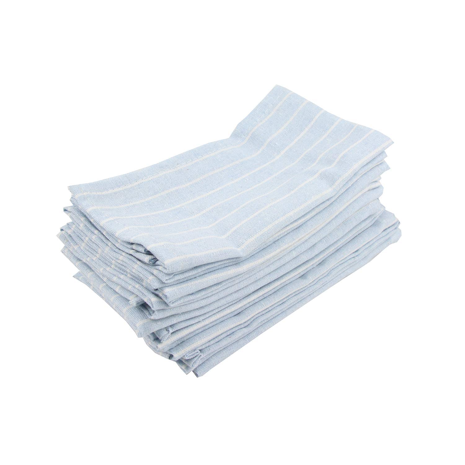 INFEI White Striped Linen Cotton Dinner Cloth Napkins - Set of 12 (40 x 30 cm) - for Events & Home Use (Sky Blue)