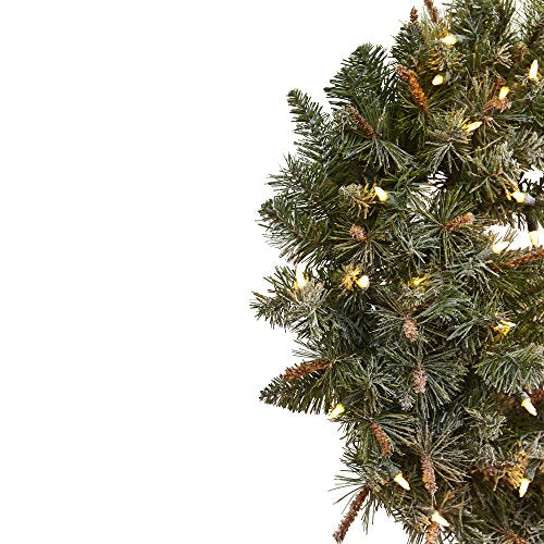 Nearly Natural 30-Inch Frosted Pine Christmas Wreath with 50 Lights - Artificial Holiday Decor