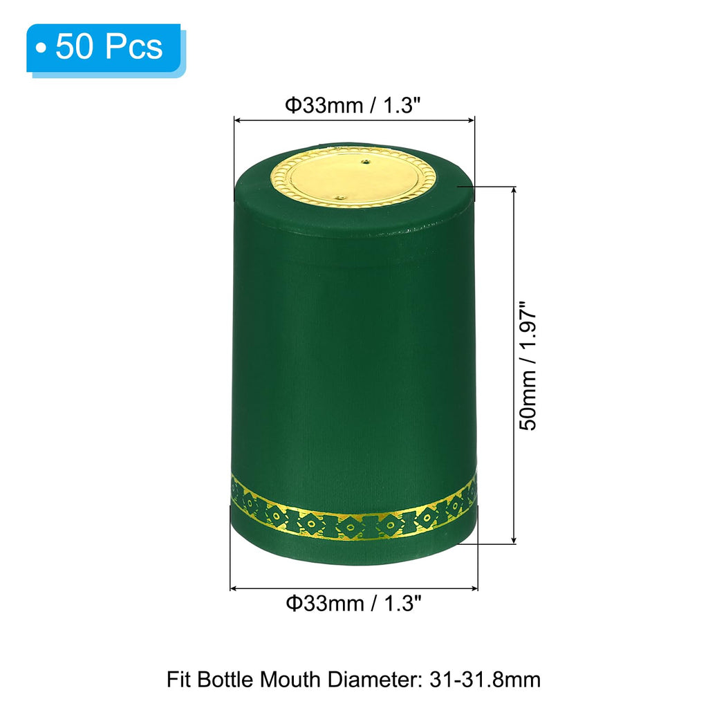 PATIKIL PVC Heat Shrink Cap for Wine Bottle, 50 Pcs 33x50mm Wine Shrink Wrap Seals Sleeves Caps Shrink Top Cover Flower Pattern for Wine Cellars Home Kitchen Use, Green