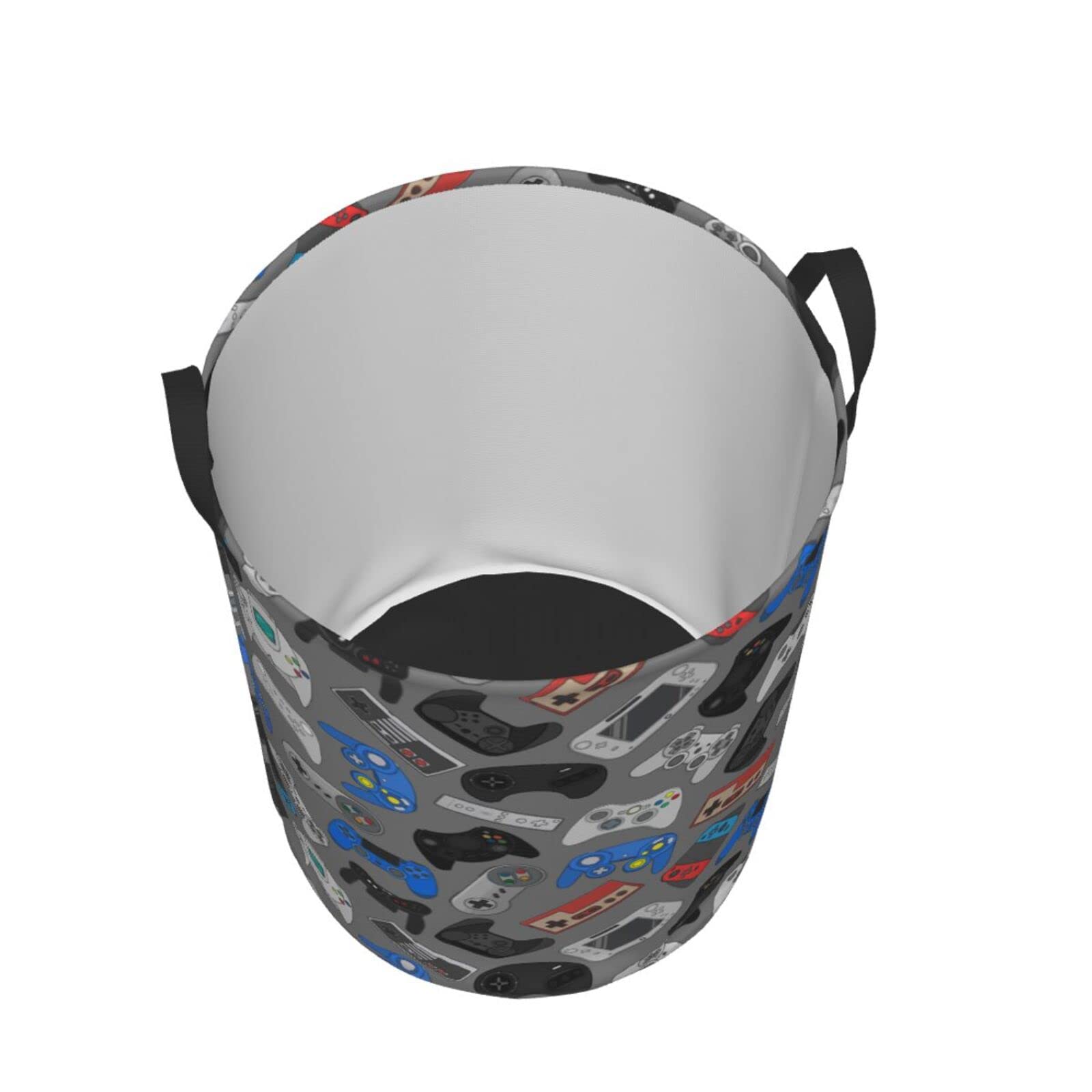 Gbuzozie Video Game Controller Grey Background Round Laundry Hamper Gaming Theme Storage Basket Toys Clothes Organizer Bin For Home Bathroom Bedroom Dorm Nursery, 38l