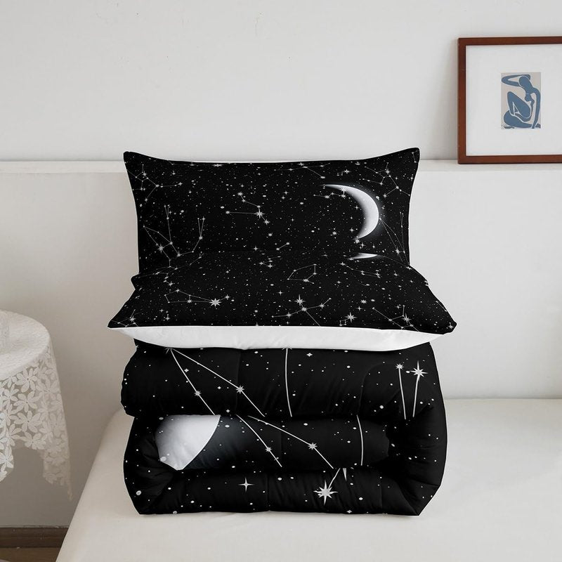 Feelyou Constellation Bedding Set Zodiac Printed Comforter for Kids Adult Galaxy Starry Sky Comforter Set Black White Space Moon Stars Pattern Duvet Set Room Decor 2Pcs with 1 Pillow Case Twin Size