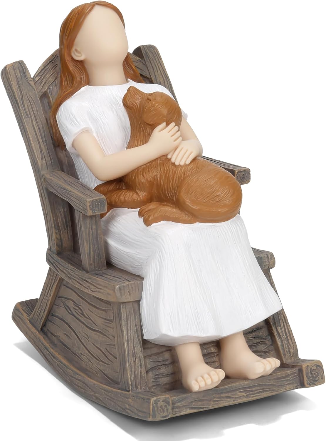 Skiennix Dog Lover Gift - Hand-Painted Figurine of Girl & Loyal Brown Dog on Rocking Chair | Cozy Home Decor Statue