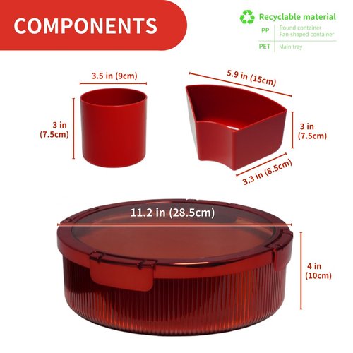 HOUSIO Snackle Box Container, Round Divided Serving Tray with lid 6parts (Red) for Veggie, Candy and Nuts Organizer, Snackle Charcuterie Boxes for Travel, Party and Picnic