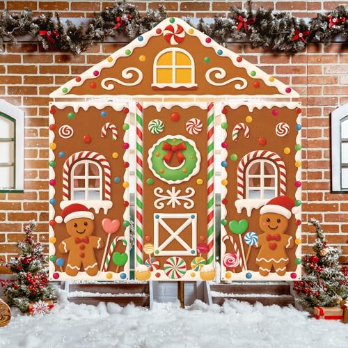 Christmas Gingerbread House Door Cover Decorations - Holiday Backdrop for Xmas Party & Photography