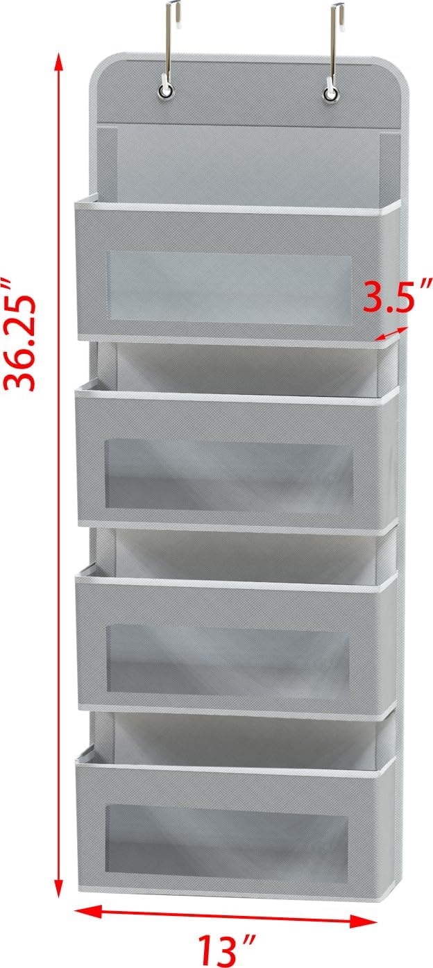 Simple Houseware 4 Pocket Over-The-Door Hanging Organizer - Gray Storage Solution for Bedroom & Bathroom