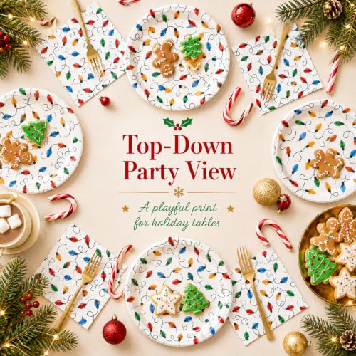 KFJBPB Christmas Plates and Napkins Set - 50PCS 7 Inch Holiday Party Tableware