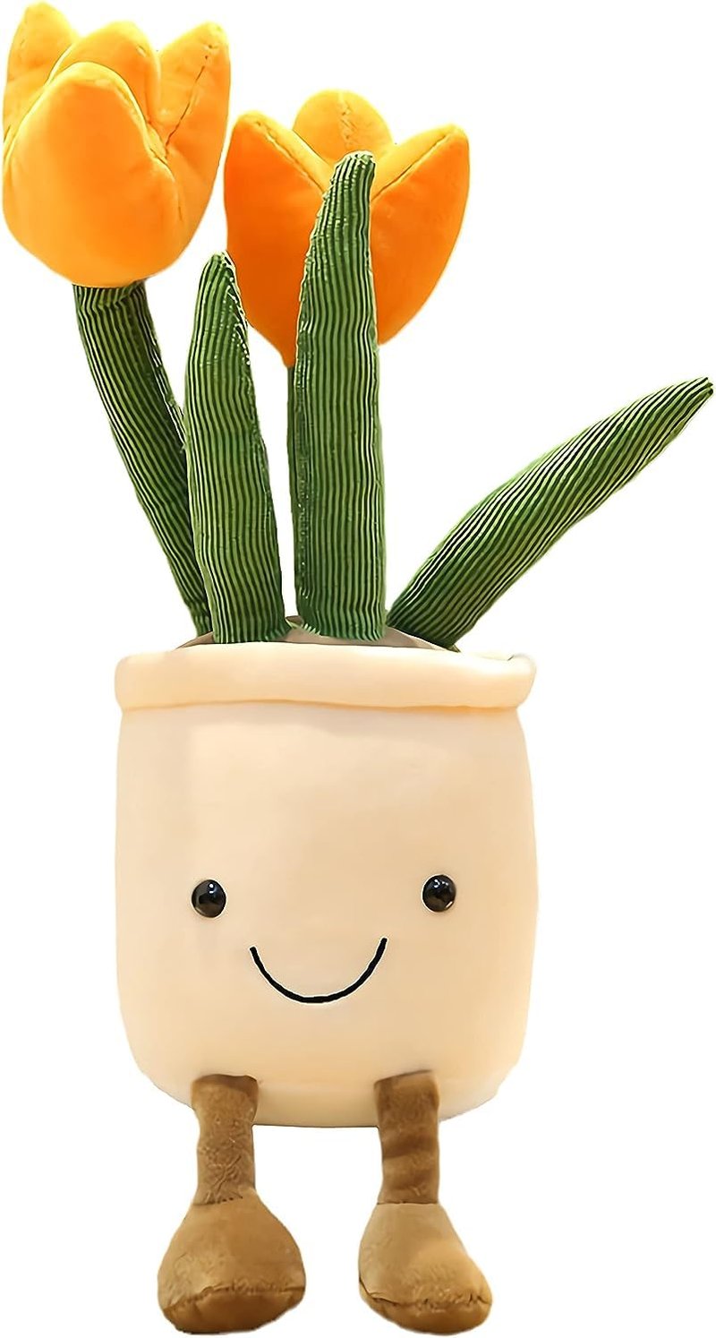 Orange Tulip Plush Toy - 13.7" Cute Flower & Plant Pillow, Stuffed Animal for Nature Room Decor